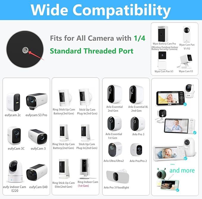 Clamp Mount for Arlo Pro 5S/Pro 4/Pro 3/Pro 2/Essential/eufy/AOSU/Reolink Camera and More 1/4'' Screw Camera (Black, 1 Pack)