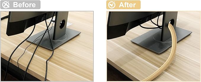 CrocSee 10ft - 1 inch Braided Cable Management Sleeve Cord Protector - Self-Wrapping Split Wire Loom for TV/Computer/Home Theater/Engine Bay - Beige