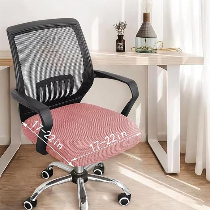 Sunnyway Stretchable Office Chair Seat Cover, Elastic Chair Slipcover with Tie Straps, Dining Chair Slipcover Machine Washable, Fits Seat Size 17.7"-21.7" (Pink)