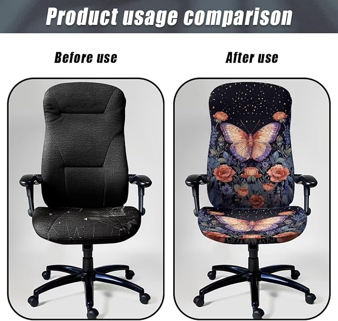 Talayituse Butterfly Rose Flower Print Office Chair Covers, Stretch Computer Chair Cover, Universal Boss Chair Covers Modern Simplism Style High Back Chair Slipcover, Small
