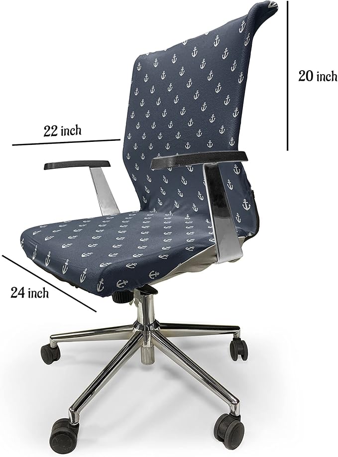 Ambesonne Marine Office Chair Cover, Nautical Classic Pattern Little Anchor Sea Travel Cruise Theme Sailor Minimal, Stretchable Decorative Universal Size High Back Printed Slipcover, Bluegrey White