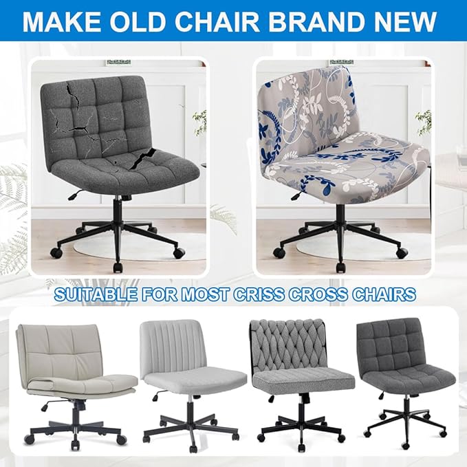 Levoberg Armless Criss Cross Office Desk Chair Cover Slipcovers Printed Vanity Desk Chair Covers Armless Cross Legged Wide Chair Covers Accent Mid Back Wide Swivel Task Chair Protector #12