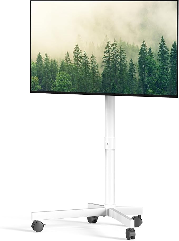 Mobile TV Cart Rolling TV Stand for 23-60 Inch LCD LED OLED Flat Curved Screens up to 88 lbs, Height Adjustable Portable TV Cart with Locking Wheels, Outdoor TV Stand Mount, Max VESA 400x400mm, White