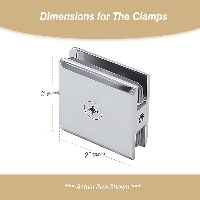 Glass Clamp for Frameless Shower Door, Solid Brass Materials, for 5/16" to 1/2" (8-12mm) Glass, Wall or Floor Mount Fixed Clips Hardware Kit, Chrome