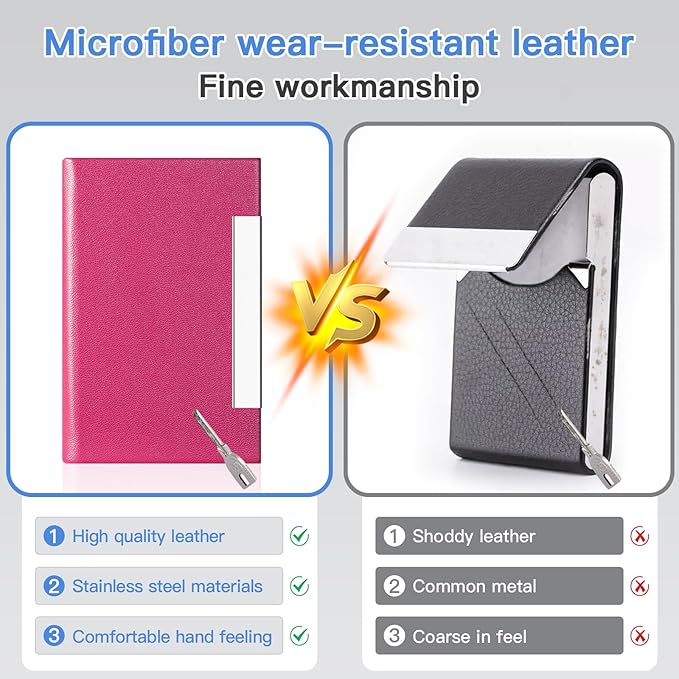Padike Business Card Holder, Business Card Case Professional PU Leather & Stainless Steel Multi Card Case,Business Card Holder Wallet Credit Card ID Case/Holder for Men & Women. (Rose red)