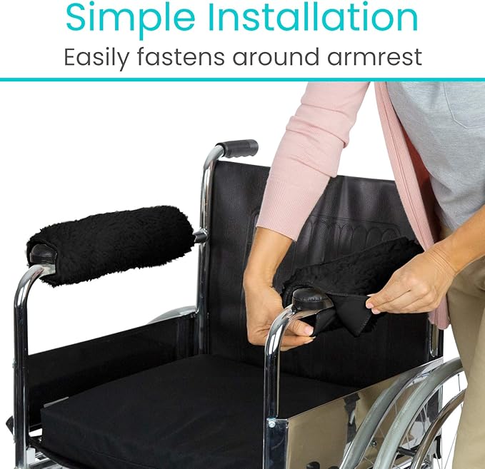 Vive Wheelchair Armrest Pads (2 PCS) - Memory Foam Sheepskin Cushion Accessories for Transport Electric Wheel Chair Arm Rests - for Adults, Seniors, Handicapped - Soft Support for Office Chair