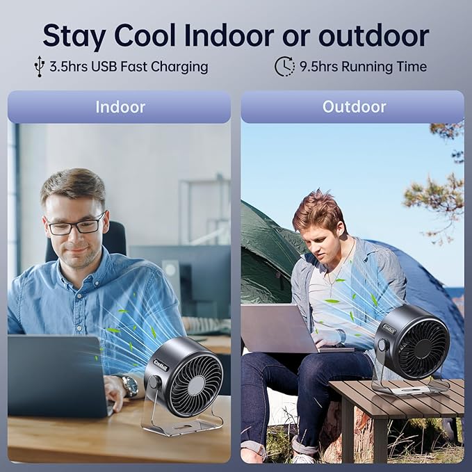 USB Desk Fan for Bedroom: 100 Speeds Digital Display Quiet Table Fan with Turbo Airflow, 120° Rotating Small Rechargeable Battery Desktop Fans for Bedroom Home Office (Black)