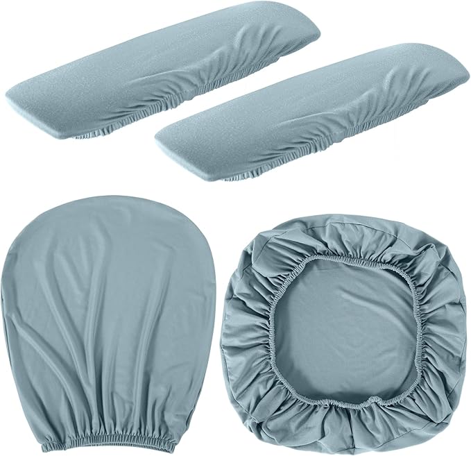 Tallew 4 Pcs Office Chair Covers Set Computer Universal Protective Stretchable Chair Seat Covers Desk Armrest Cover Pads Office Cushion Backrest for Rotating(Regular,Smoke Gray)