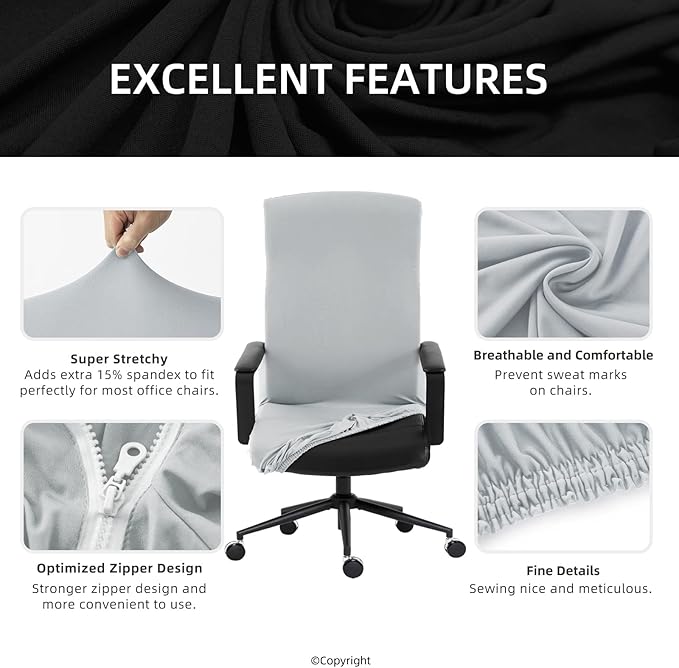 DIVA EN CAMINO DEC Stretch Computer Office Chair Cover with Durable Zipper - Universal Washable Removable Spandex Rotating Boss Chair Slipcovers - Anti-dust Soft Desk Chair Seat Protector for Pets