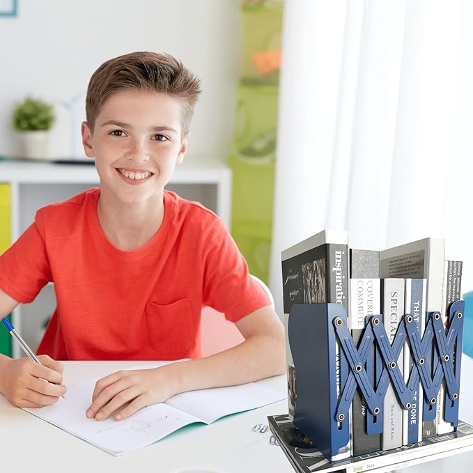 Aobopar Metal Bookends - Heavy Duty Book Holders for Shelves, Suitable for Office, Home and School Use (Dark Blue)
