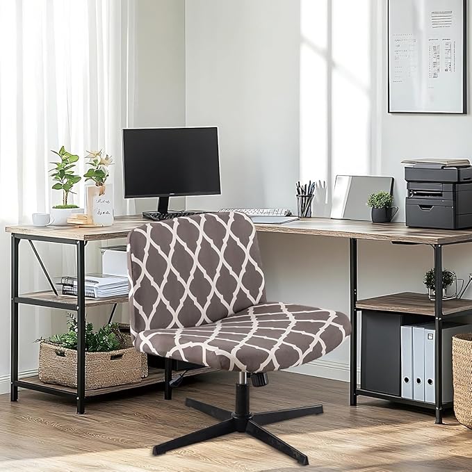 Armless Chair Slipcover Stretch Criss Cross Chair Cover, Mid Back Wide Seat Accent Chair Covers,Modern Vanity Chair Cover for Office Desk (Grey Grid)