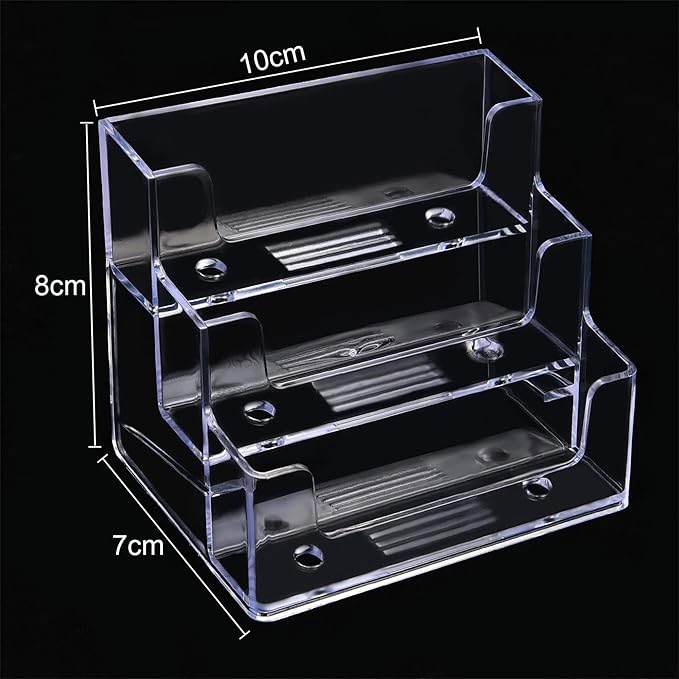 TecUnite 4 Pieces Business Card Holder for Desk 3 Tiers Clear Acrylic Stand for Business Card Organizer Storage Holder Display for Office and Company, 180 Cards Capacity