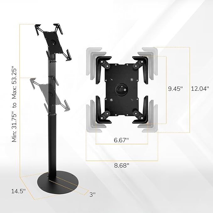 Mount-It! Anti-Theft Universal Tablet Floor Stand Kiosk, Locking Enclosure for iPad, Galaxy Tab & Surface Pro 9.7"–13.1", Height Adjustable 27.5"–47", Commercial Kiosk Stand, Black