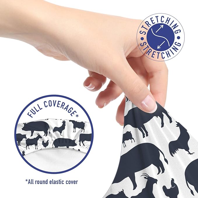 Ambesonne Cattle Office Chair Slipcover, Farm Animals Silhouette Background Style Pattern for Agriculture Theme, Protective Stretch Decorative Fabric Cover, Standard Size, Blue Grey