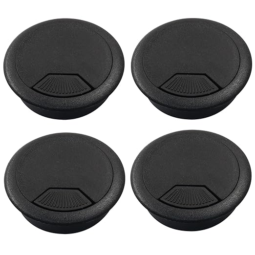 Bivethoi 4pcs 2 inch Desk Wire Cord Cable Grommets Hole Cover for Office PC Desk Cable Cord Organizer Plastic Cover Black
