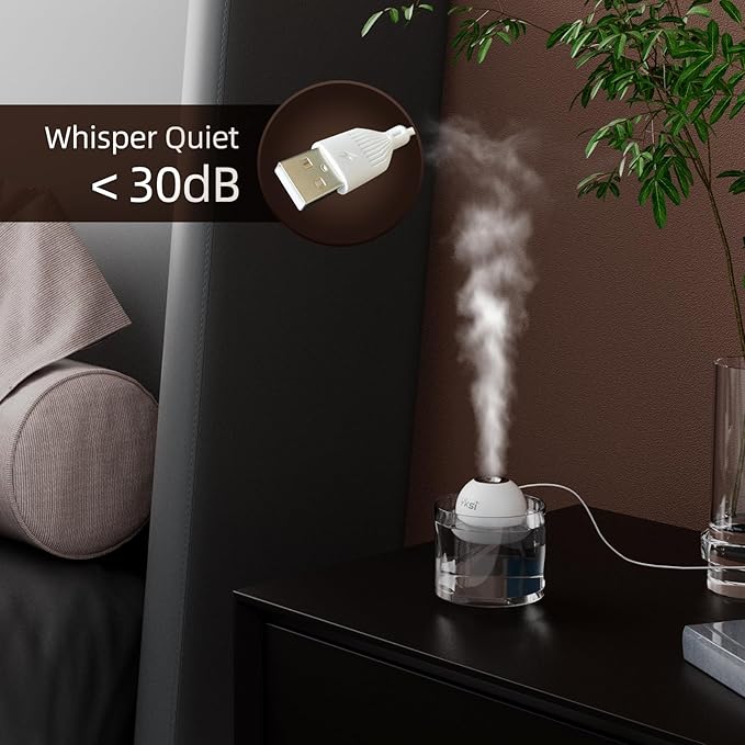 YKSI Mini Portable Humidifiers - Personal Desktop Humidifier for Travel Office Bedroom Plants with Auto Shutoff, Easy to Fill and Clean, Quiet Cool Mist Humidifier with Storage Bag, White
