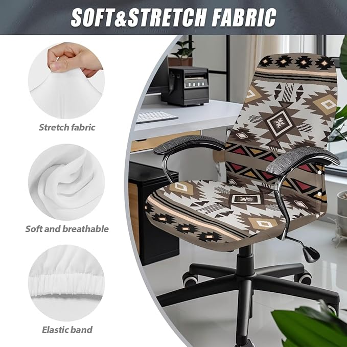 Talayituse Aztec Tribe Geometric Print Office Chair Covers, Stretch Computer Chair Cover, Universal Boss Chair Covers Modern Simplism Style High Back Chair Slipcover, Small