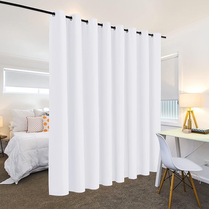 RYB HOME Extra Wide Curtains for Divider Room Separation Soundproof Temporary Door Curtains for Bedroom Closet Office Theatre Garage Living Room Privacy Drop Cloth, W 180 x L 90 inches, Pure White