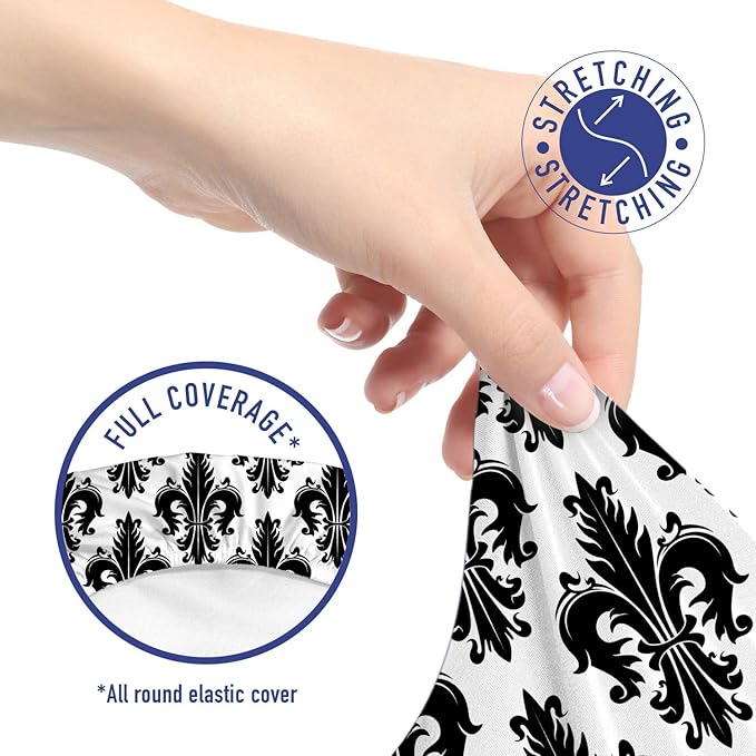 Ambesonne Fleur De Lis Office Chair Slipcover, Monochrome Royal Lily Pattern Victorian Inspiration Ornamental Vintage Design, Protective Stretch Decorative Fabric Cover, Standard Size, Black White
