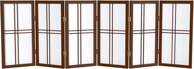 2 ft. Short Desktop Double Cross Shoji Screen - Walnut - 6 Panels