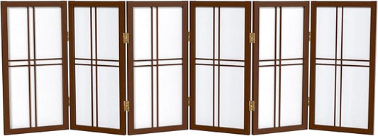 2 ft. Short Desktop Double Cross Shoji Screen - Walnut - 6 Panels