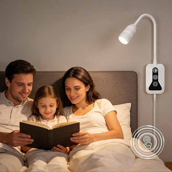 Wall Mounted Reading Light, Wall Light with Motion Sensor Switch, 5 Dimmable & 5 Color Temperature Adjustable, USB-C Output, Flexible Neck Book Light for Bed, Sofa, Desk,Dorms, Heaboard