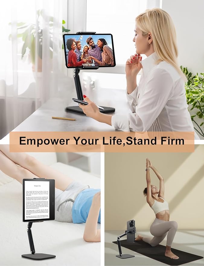Tablet Stand for Desk,Adjustable iPad Holder Clamp Mount,360°Rotation,Sturdy Aluminum Tablet Arm Mount for 4.7"-15.6" iPad Pro/Air/Mini,iPhone,Portable Monitors,for Kitchen,Work,Video Call