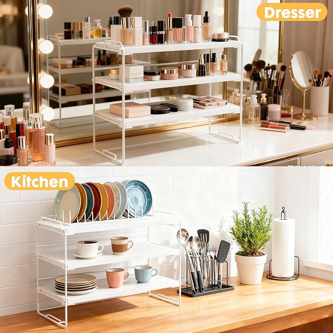 ShellKingdom Desk Shelf Organizer, 3 Tier Desktop Shelves, Adjustable Bookshelf Storage Rack and Office Cubicle Decor for Tabletop, School, Office, Dorm Organization (White)
