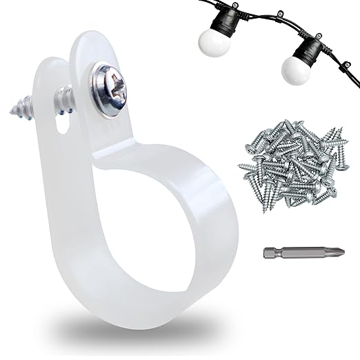 300 Pack 1/2 in Rope Light Clips p-Style Mounting Clips Plastic Cable Clamps for Wire Management (White-300p, 1/2)