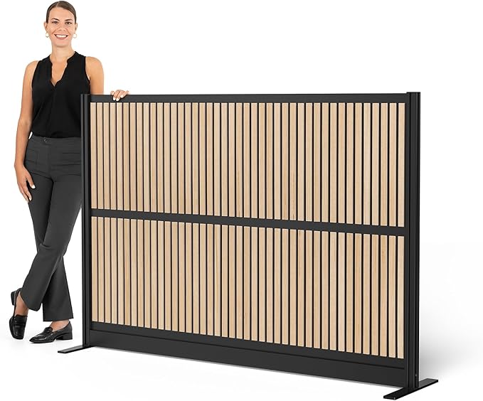 Grove Modular Wall | Room Divider with Faux Wood Slats, Sound Dampening Panels | Expandable Office Partition for Privacy & Stability (70" x 48")