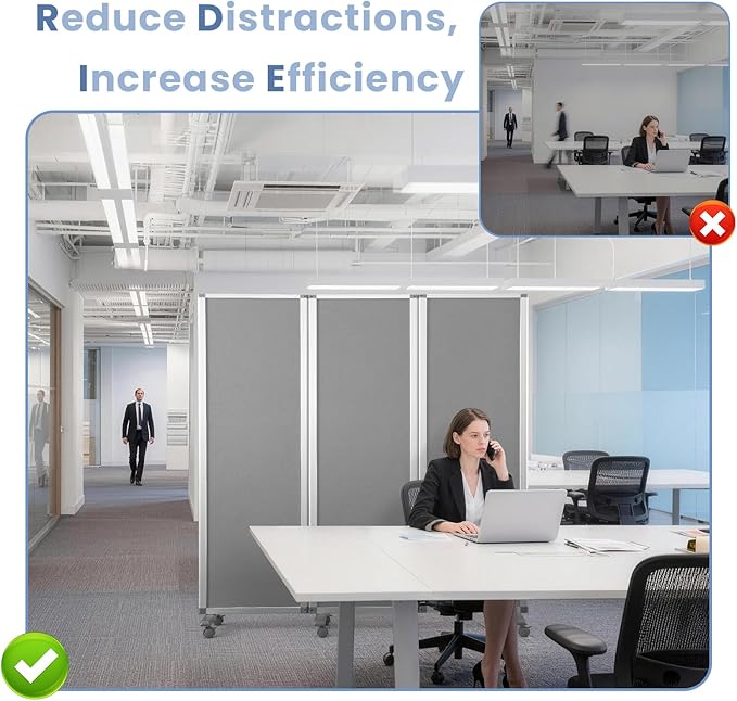 MAKELLO Portable Office Partitions 71" H x 71" W, Freestanding Office Dividers Partition Wall for Room, 3-Panel Trifold Privacy Panel, Aluminum Frame, Gray Felt
