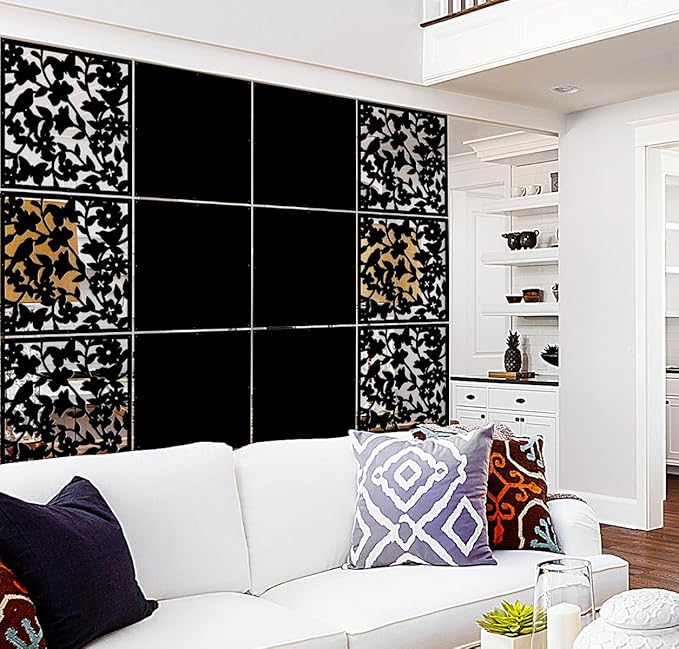 Lchen Hanging Wall Divider,12pcs PVC Room Partition Screen Panel with Butterfly Flower Bird for Home,Office,Hotel,Bar Decoration(black02)