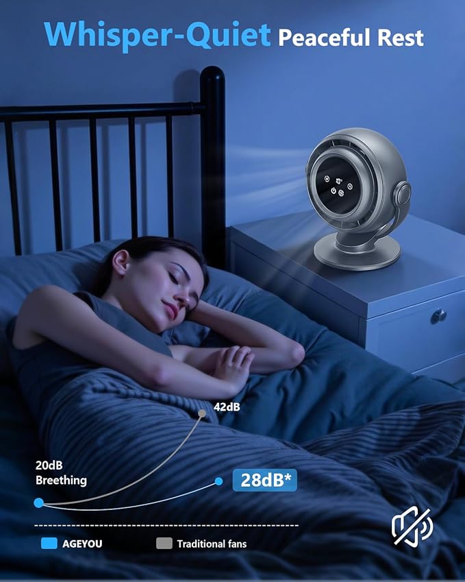 Desk Fan for Office, 90°Oscillating Fan with 6000mAh Rechargeable, 10 Speeds 4H Timer 270°Tilt Adjustment, 28dB Ultra-Quiet Portable Personal Table Fans, Gifts for Christmas Women Men Home