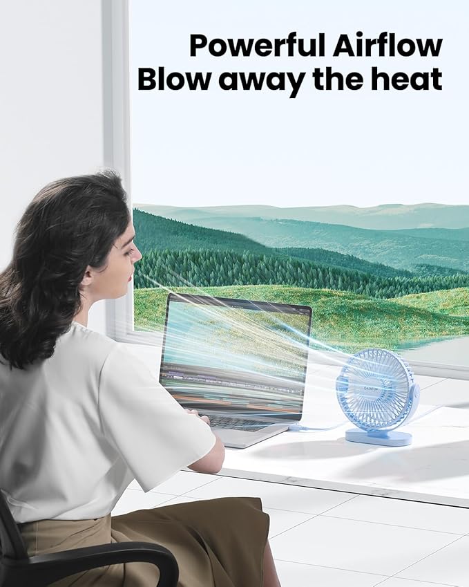 Gaiatop USB Desk Fan, 5.5 Inch Small Quiet Powerful 3 Speeds 90° Rotate, Personal Mini Portable Desktop Table Fans, Cooling for Home Office Car Travel Indoor Outdoor Blue (Pack of 2)