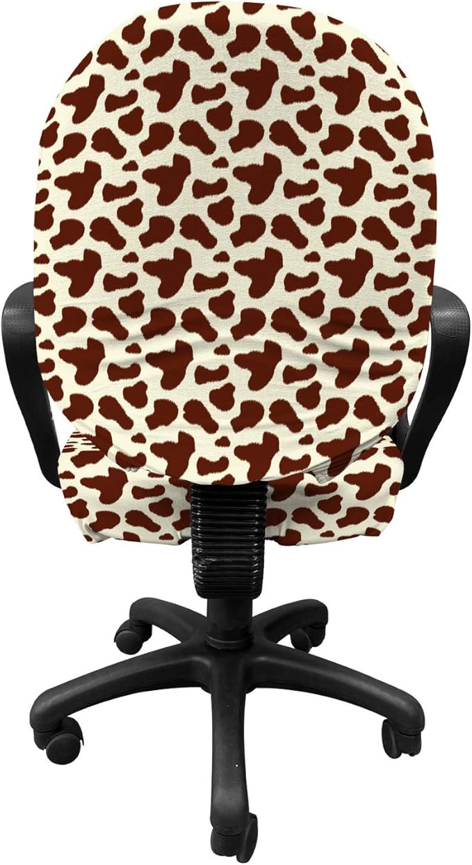 Ambesonne Cow Print Office Chair Slipcover, Cattle Skin with Brown Spots Agriculture Cow Oxen Hide Camouflage Pattern, Protective Stretch Decorative Fabric Cover, Standard Size, Yellow Brown