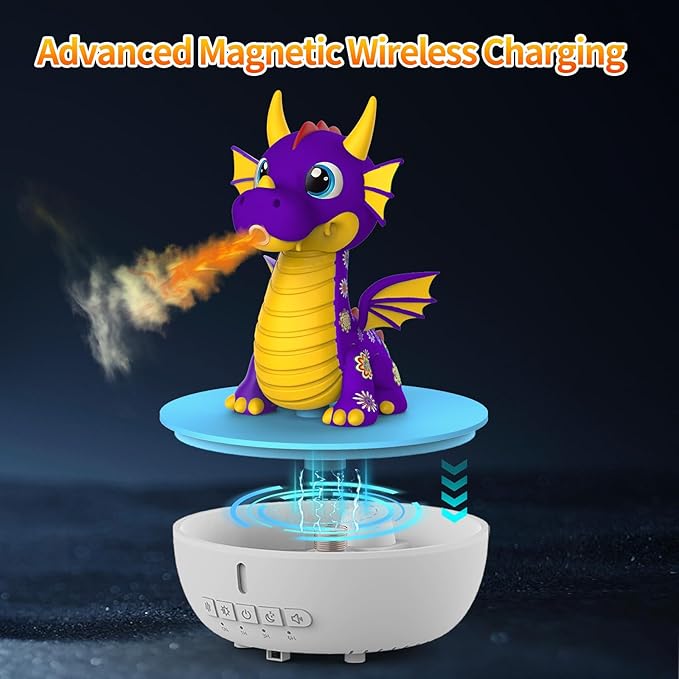 200ML Dragon Essential Oil Diffuser, Aromatherapy & Humidifier with Remote & Timer, 10 Soothing White Noise Machine, Cute Aroma Diffuser for Kids Bedroom, Home, Nursery, Purple