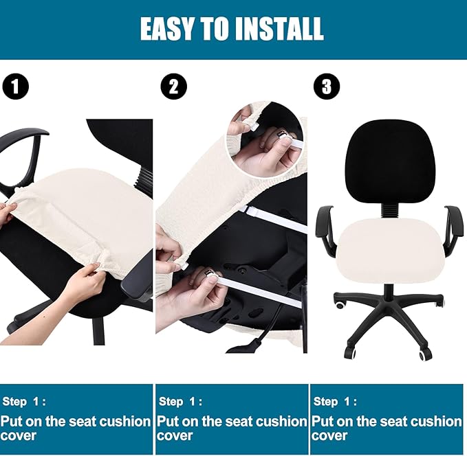 Smiry Stretch Jacquard Office Computer Chair Seat Covers, Removable Washable Anti-dust Desk Chair Seat Cushion Protectors - Ivory