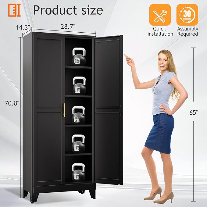 PAOFIN 71" Tall Metal Pantry Storage Cabinet with Doors and 4 Adjustable Shelves, Black Kitchen Food Pantry Cabinets, Tall Freestanding Cupboard for Kitchen, Dining Room or Living Room, Black
