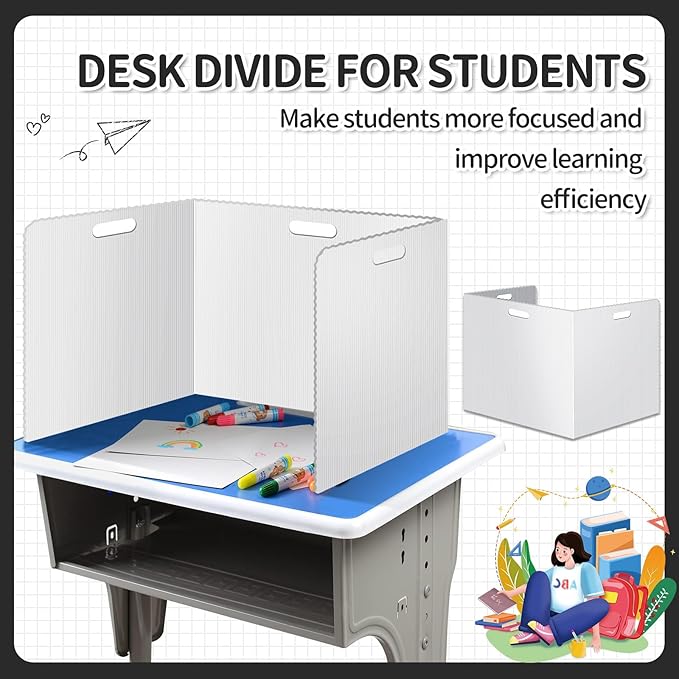 30 Pcs Desk Dividers for Students 14 × 17.5 × 14 Inch Plastic Durable and Waterproof Privacy Folders Shields Test Dividers with Classroom Privacy Boards for School Study Teacher Supplies (White)