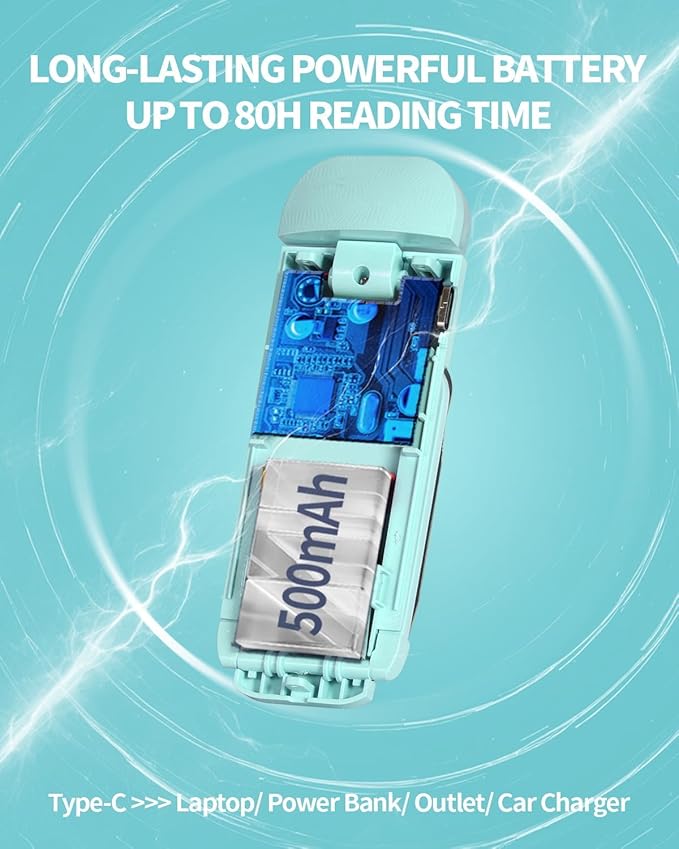 HEMONNKAM Book Reading Light, Rechargeable Clip on Booklight, Eye Caring 3 Color Temperatures & 5 Brightness Levels, Night Use for Bed, Long Lasting, Reading at Night in Bed, Light Blue