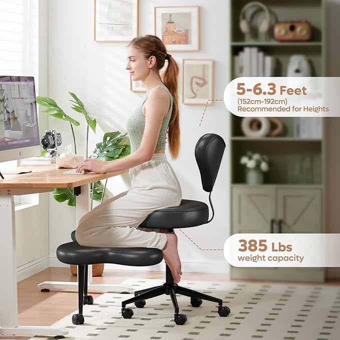 Pinmoco Black PU Leather Cross Leg Chair – Modern Home Office Desk Chair with Wheels, Ergonomic Comfortable Seat for Adults, Durable Water-Resistant Professional Design