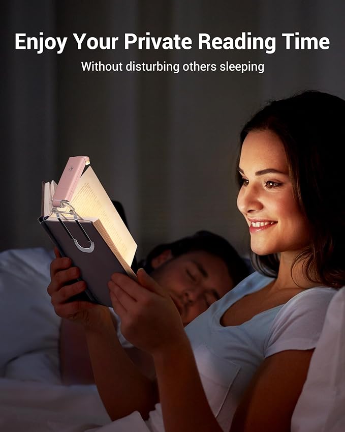 DEWENWILS USB Rechargeable Book Light for Reading in Bed, Clip-on LED Reading Lamps Portable Bookmark Lights for Kids, Book Lovers, 4 Brightness Adjustable for Eye Protection (Light Pink)
