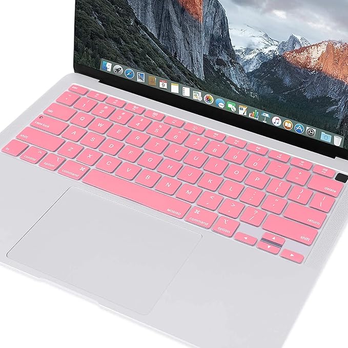MOSISO Keyboard Cover Compatible with MacBook Air 13 inch 2022 2021 2020 Release A2337 M1 A2179 Retina Display with Touch ID Backlit Magic Keyboard, Waterproof Protective Silicone Skin, Pink