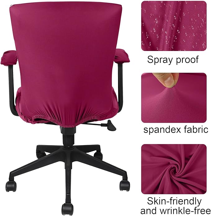Tallew 4 Pcs Office Chair Covers Set Computer Universal Protective Stretchable Chair Seat Covers Desk Armrest Cover Pads Office Cushion Backrest for Rotating(Regular,Wine Red)