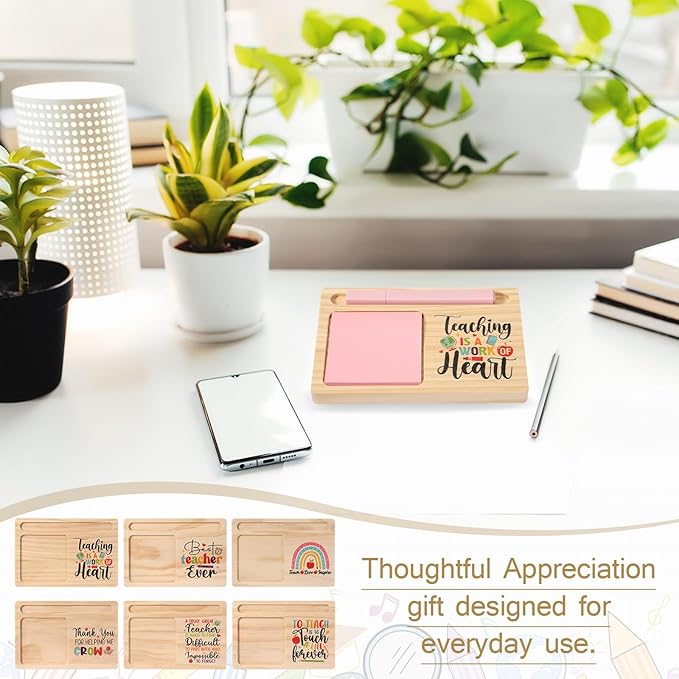 Yookeer 24 Pcs Teacher Appreciation Gift Thank You Teacher Wooden Sticky Note Holder Bulk Administrative Assistant Gift Appreciation Gifts for Employee Coworker Staff Nurse Office Desk Decoration