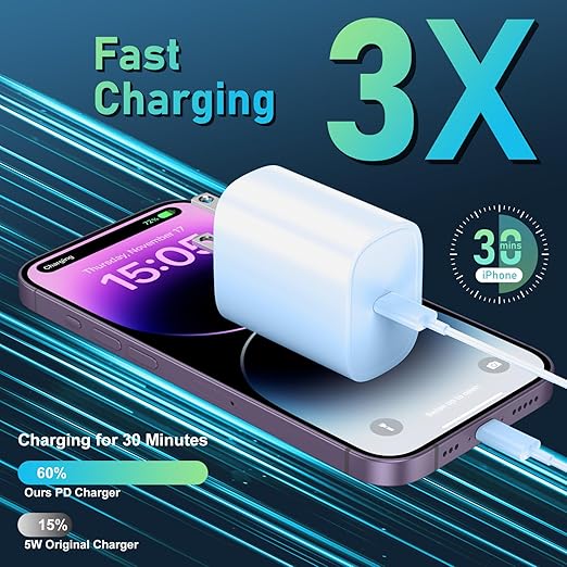 DiHines Phone 14 13 12 11 Fast Charger,10FT Long Fast Charging Lightning Cable with 20W USB C Charger Block for Phone 14/14 Pro Max/13/13 Pro Max/12/12 Pro Max/11/11Pro/XS/Max/XR/X,Pad,Blue