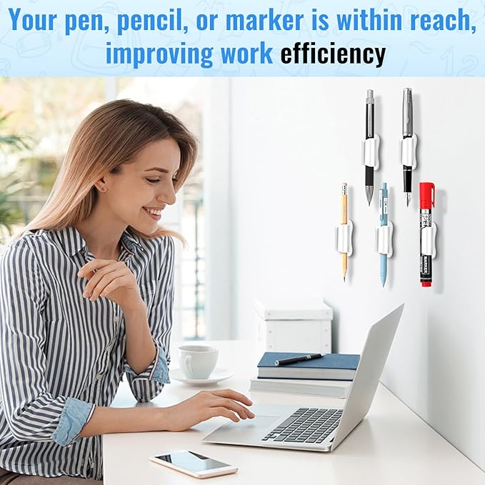VZZNN Adhesive Pencil Holders for Desk,40 PCS Silicone Pencil Holder for Desk,Marker Holder,Adhesive Pen Holder for Classroom Clipboard Attachment,for School Office Accessories,Teache(White)