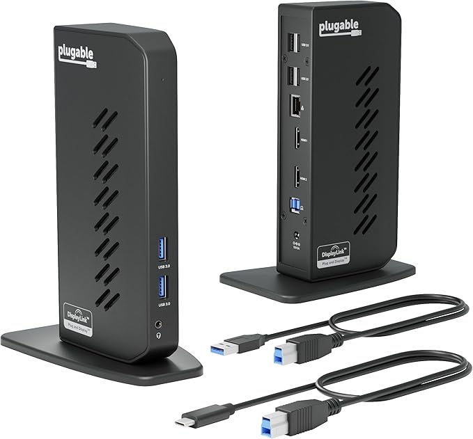 Plugable Dual 1080p HDMI Universal Docking Station for USB-C & USB 3.0 Laptop, 10 Ports, Windows/ChromeOS Plug & Play, macOS Driver Required (UD-3900Z)