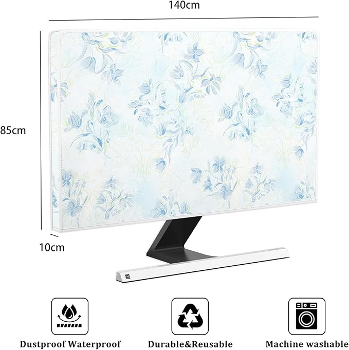 Blue Wildflower Floral Waterproof Screen TV Dust Cover 58,59,60 Inch Elegant Flowers Television Covers Antistatic Weatherproof TV Display Screen Cover Anti-Scratch Dustproof Protective