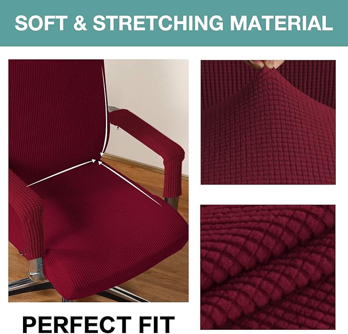 Turquoize Office Chair Cover Stretch With Arms - Universal Removable Rotating Boss Slipcover for Computer Desk Chairs - for Dogs Cats Pets, Burgundy